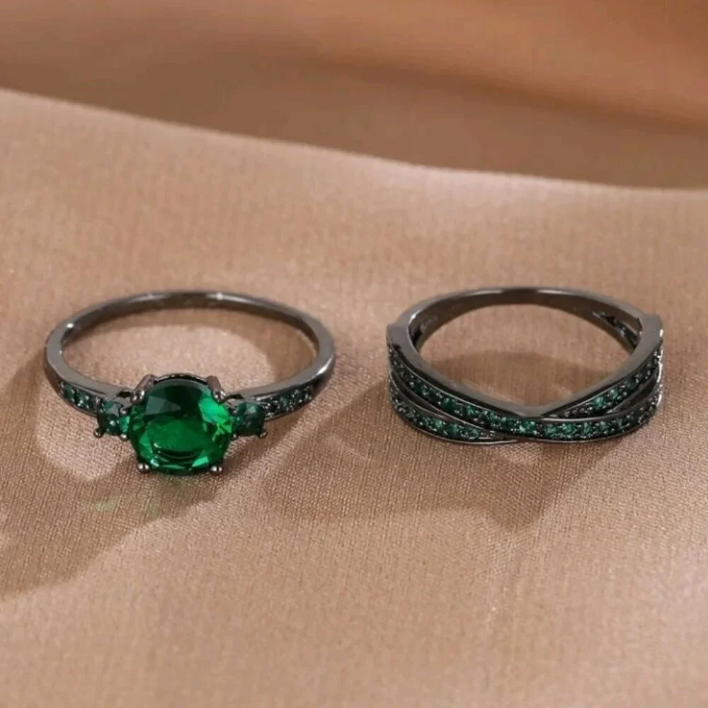 2pcs Cubic Zirconia Decor Ring